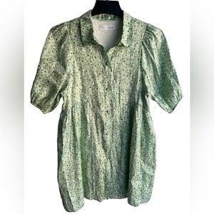 Zara Girls Shimmering Floral Dress with Puffy Sleeves Size 13/14